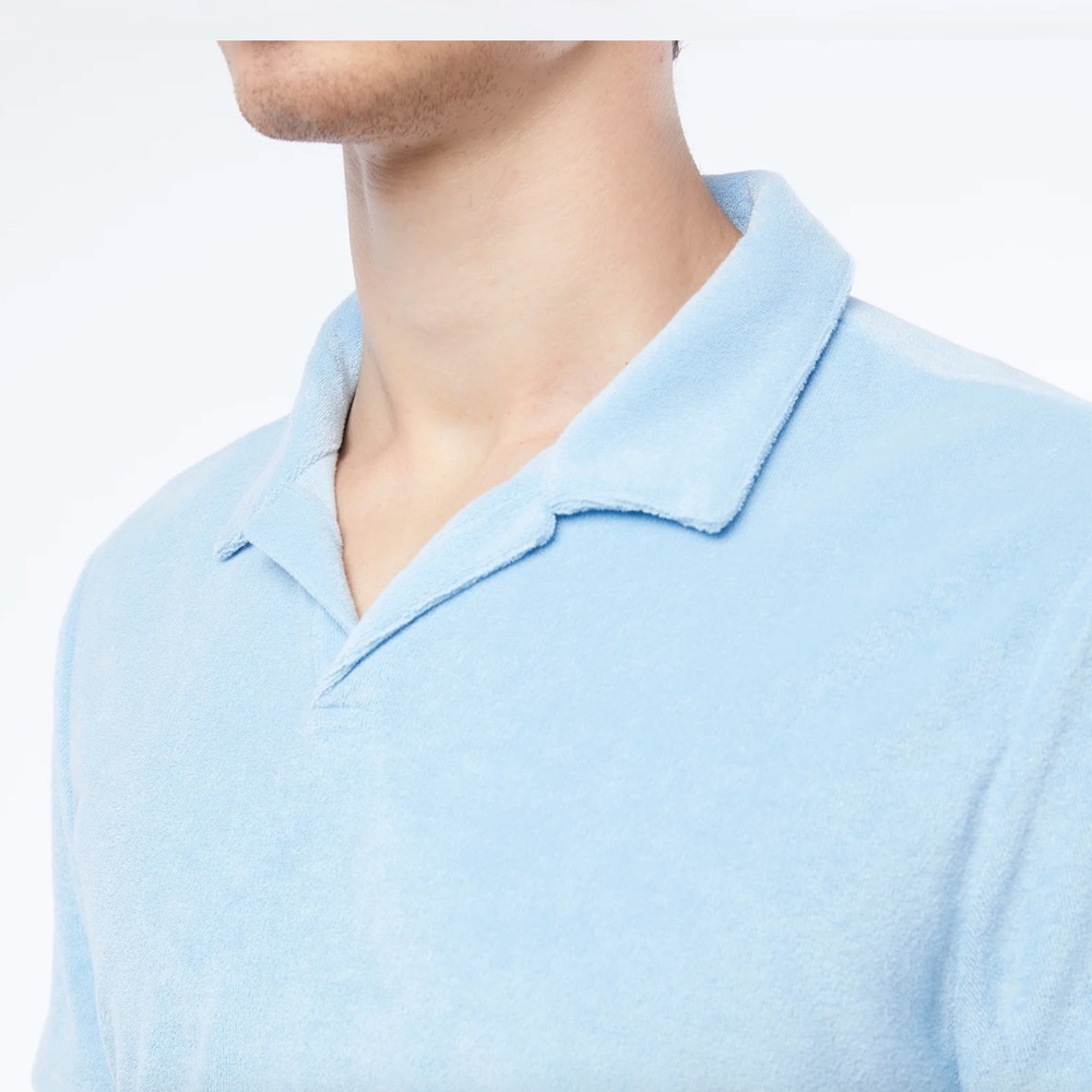 Onia Towel Terry Johnny Collar Polo Shirt - Medium - Air Blue - Soft & Stylish